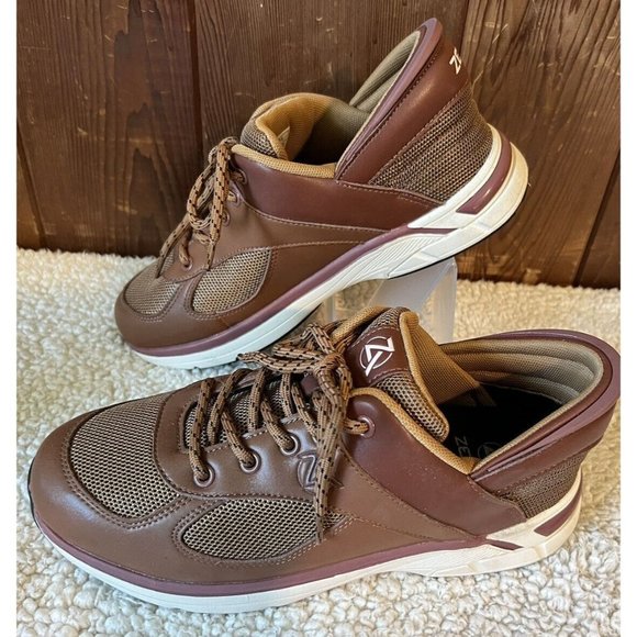 ZEBA Hands Free Brown Leather Sneakers Comfort Walking Shoes Mens US Size 8.5 - Picture 3 of 6